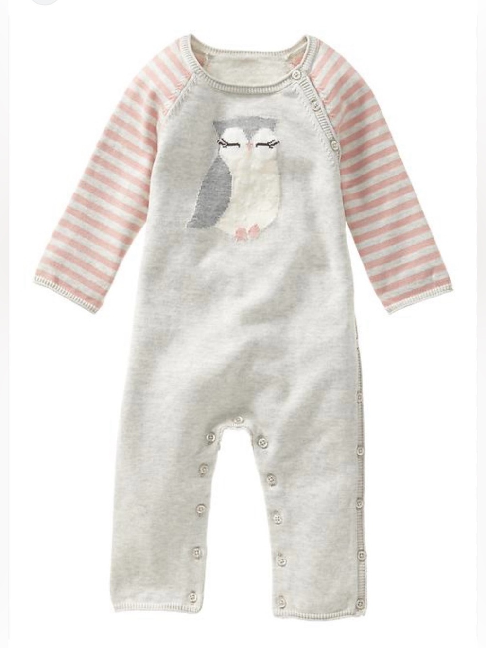 BabyGap Newborn Knit Romper Favorite Intarsia Owl One-Piece Gray Pink Stripes